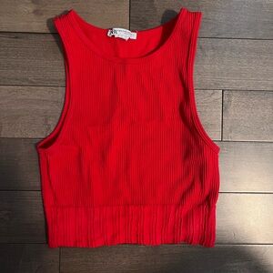 Red Zara halter neck crop tank top
